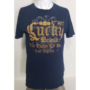 Lucky Brand T Shirt Mens Medium TOO TOUGH TO DIE ‎ Los Angeles Navy Blue
